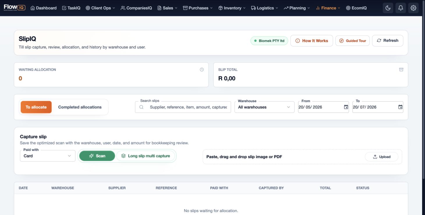 SlipIQ receipt review and allocation workflow