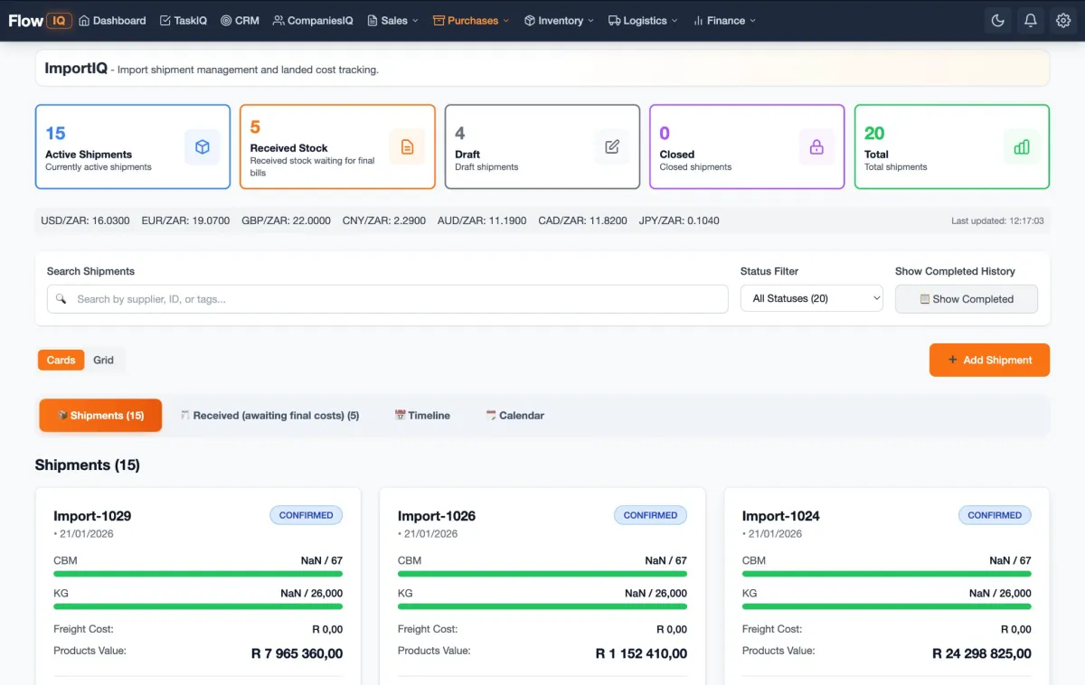 ImportIQ landed cost workflow preview