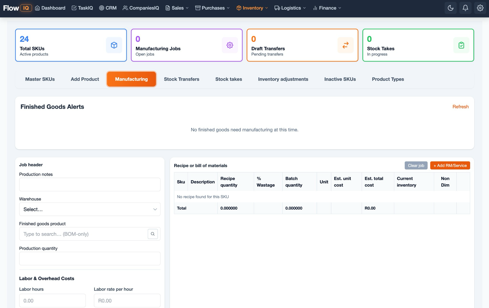 Manufacturing screenshot